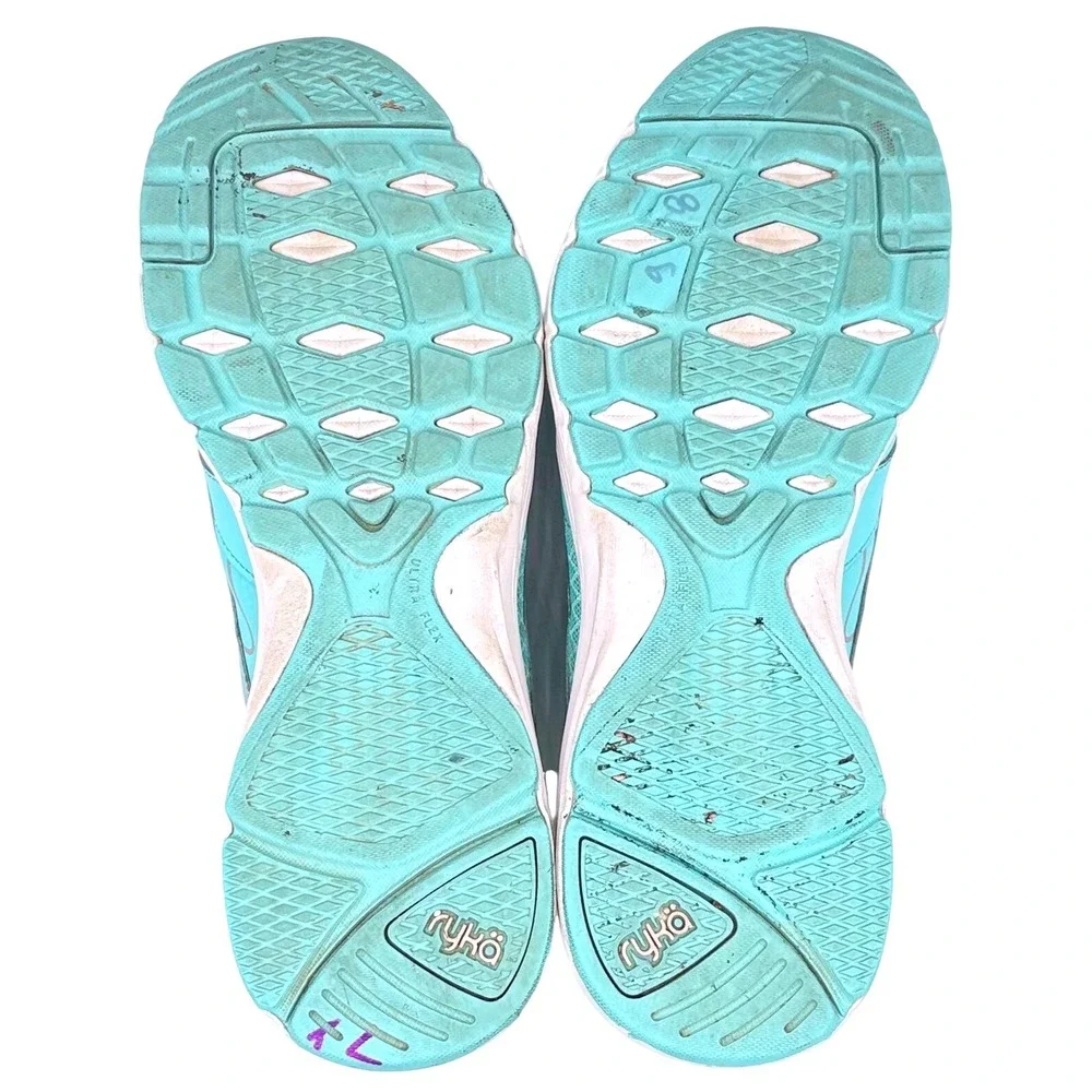 Ryka Glide Walk S Women 11W Walking Shoes Turquoise Silver Mesh Leather Sneakers
